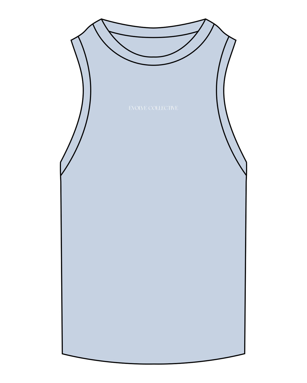 The Ribbed Full Length Tank - Powder - Evolve Collective - Center Chest - EMB - White
