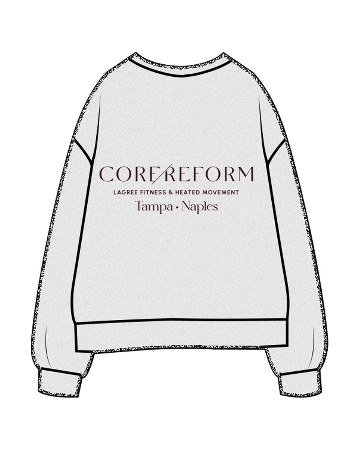The Mens Classic Crewneck - White Heather - Core Reform - Left Chest & Back Stacked - Printed - Eggplant