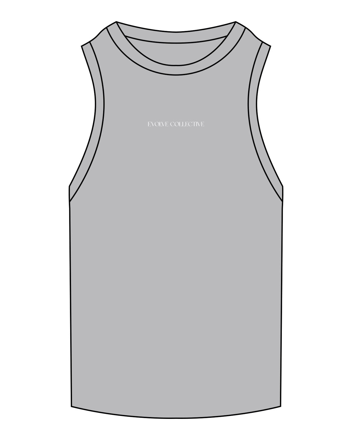 The Ribbed Full Length Tank - Storm - Evolve Collective - Center Chest - EMB - White