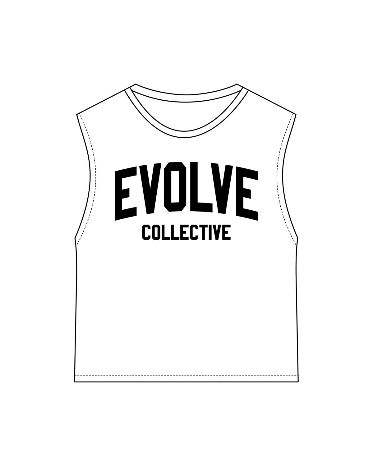 The Womens Classic Crop Tank - White - Evolve Collective - Center Chest Stacked - Printed - Black