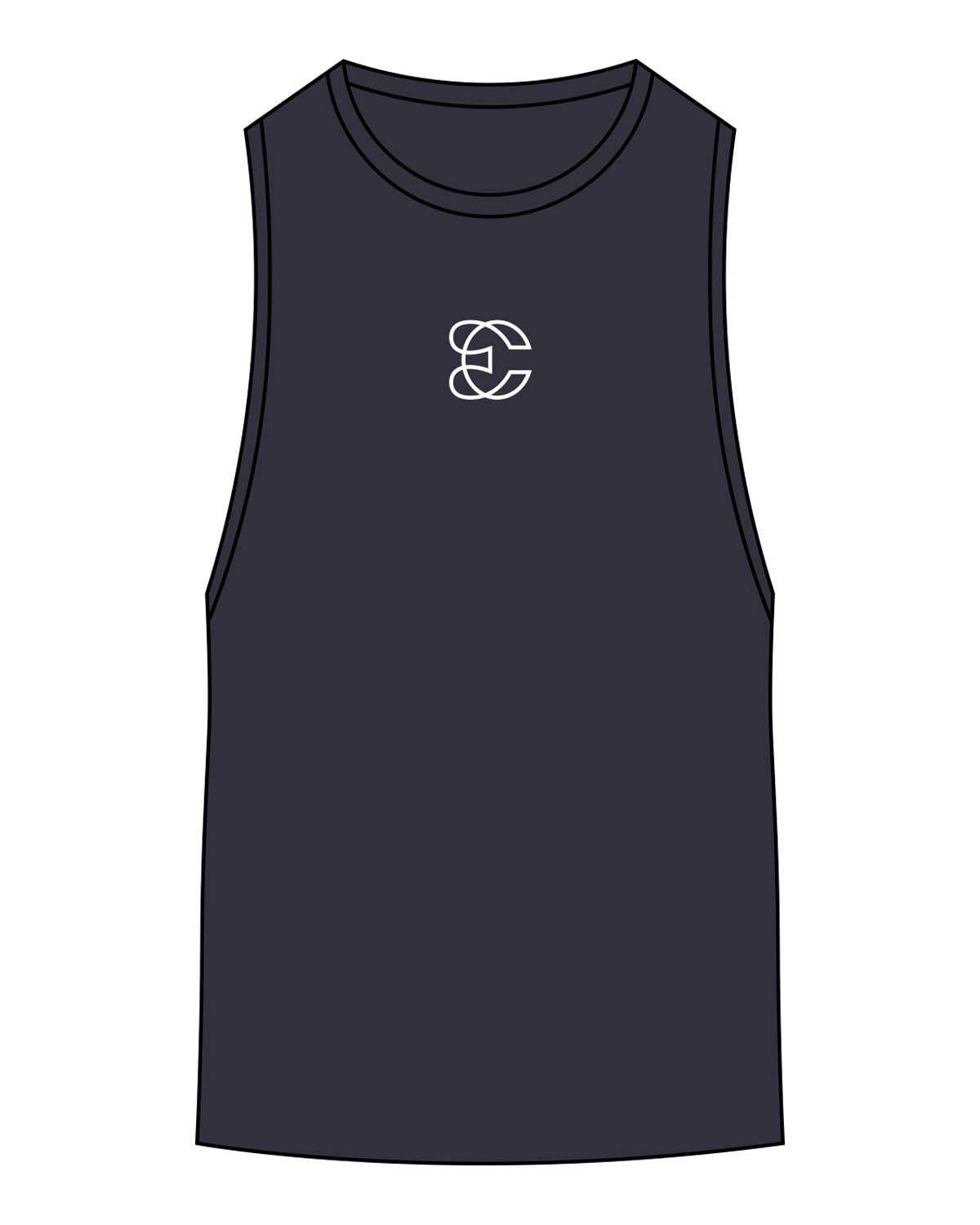 The Scoop Muscle Tank - Midnight - Evolve Collective - Center Chest - Printed - White