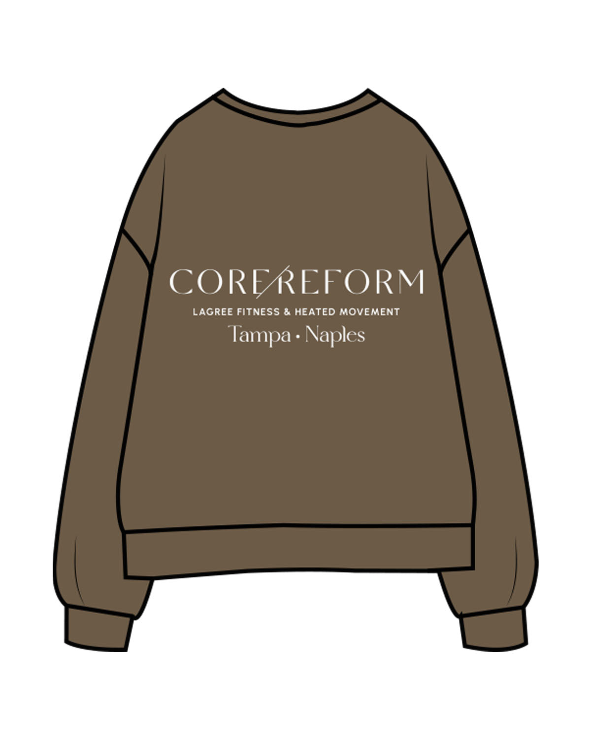 The Mens Classic Crewneck - Walnut - Core Reform - Left Chest & Back Stacked - Printed - Chalk