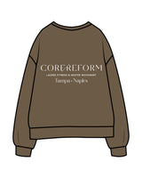 The Mens Classic Crewneck - Walnut - Core Reform - Left Chest & Back Stacked - Printed - Chalk