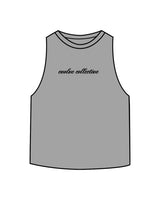 The Crop Muscle Racerback- Athletic Heather - Evolve Collective - Center Chest - Printed - Black