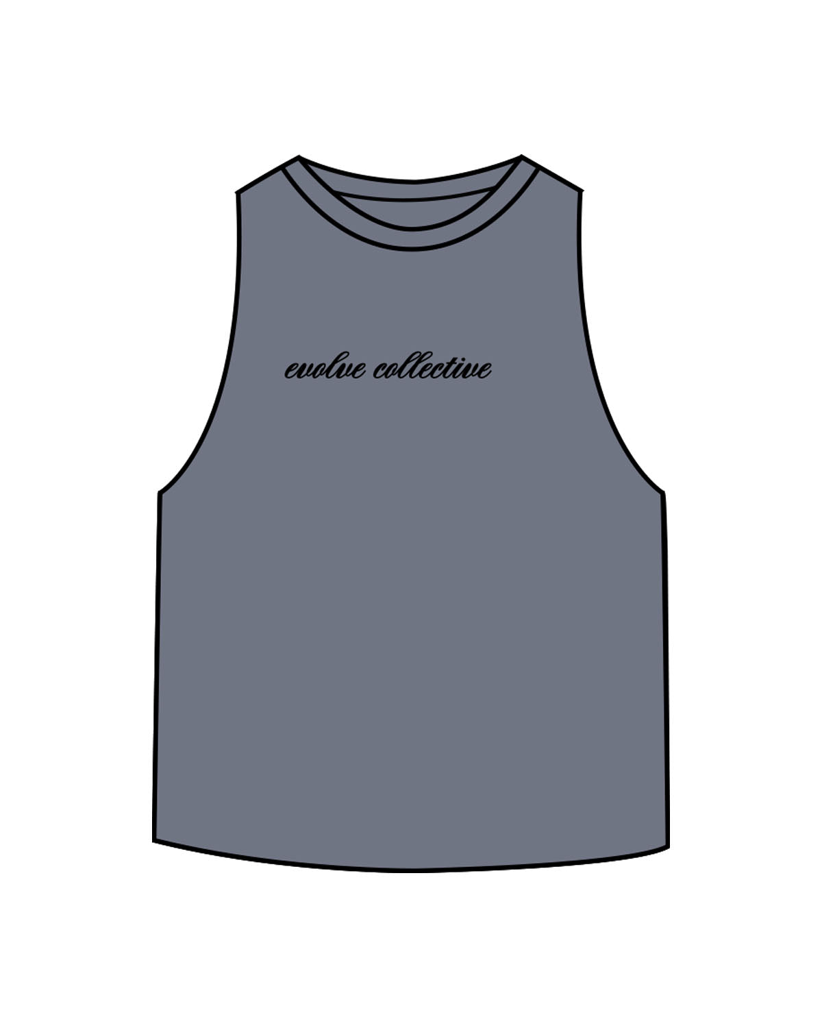 The Crop Muscle Racerback - Deep Heather - Evolve Collective - Center Chest - Printed - Black
