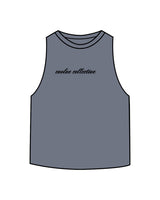 The Crop Muscle Racerback - Deep Heather - Evolve Collective - Center Chest - Printed - Black