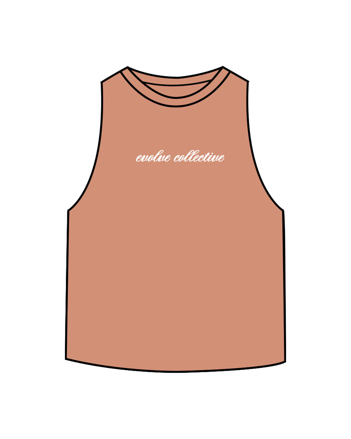 The Crop Muscle Racerback - Heather Sunset - Evolve Collective - Center Chest - Printed - White