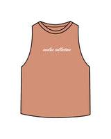 The Crop Muscle Racerback - Heather Sunset - Evolve Collective - Center Chest - Printed - White