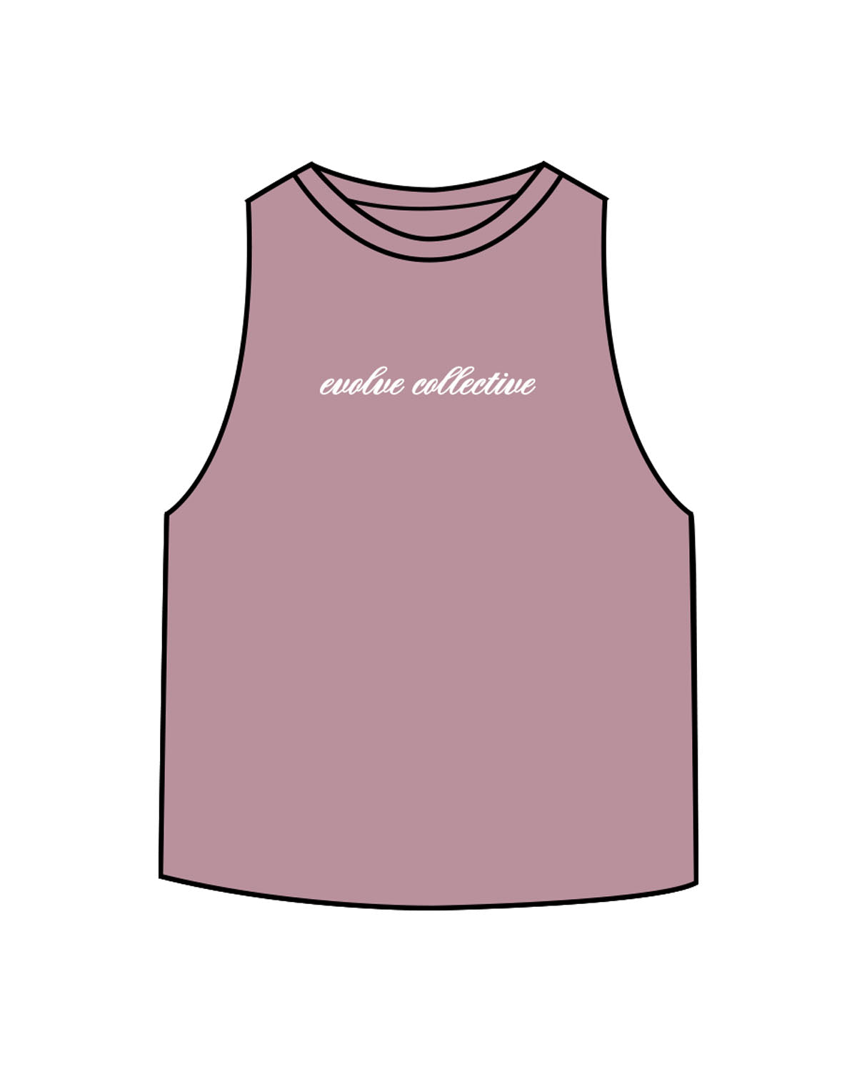 The Crop Muscle Racerback - Heather Orchid - Evolve Collective - Center Chest - Printed - White