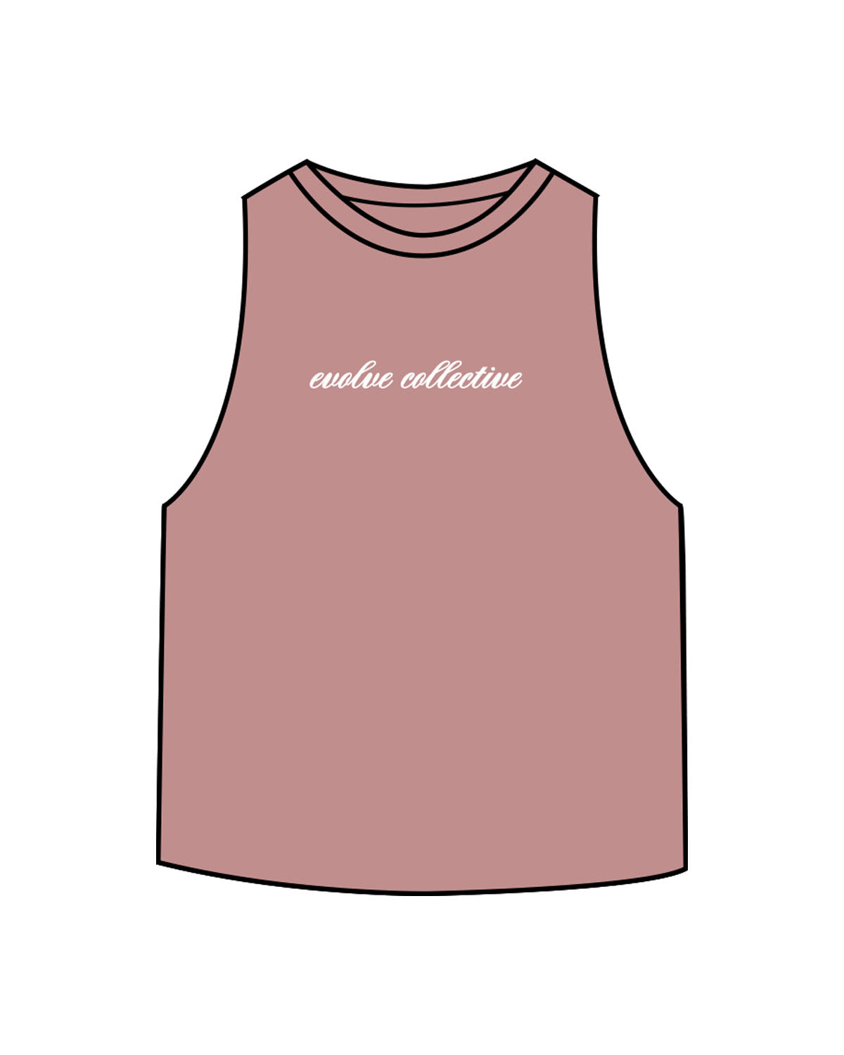 The Crop Muscle Racerback - Heather Mauve - Evolve Collective - Center Chest - Printed - White