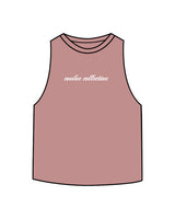 The Crop Muscle Racerback - Heather Mauve - Evolve Collective - Center Chest - Printed - White