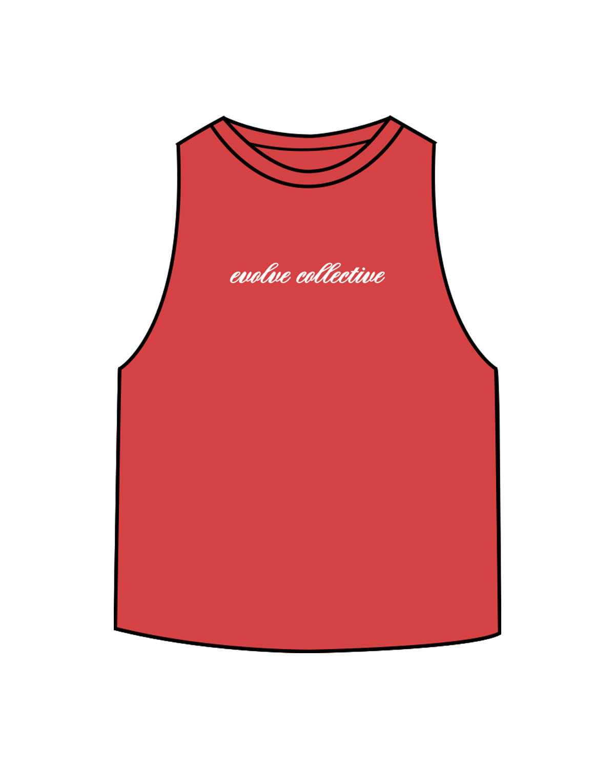 The Crop Muscle Racerback - Heather Red - Evolve Collective - Center Chest - Printed - White