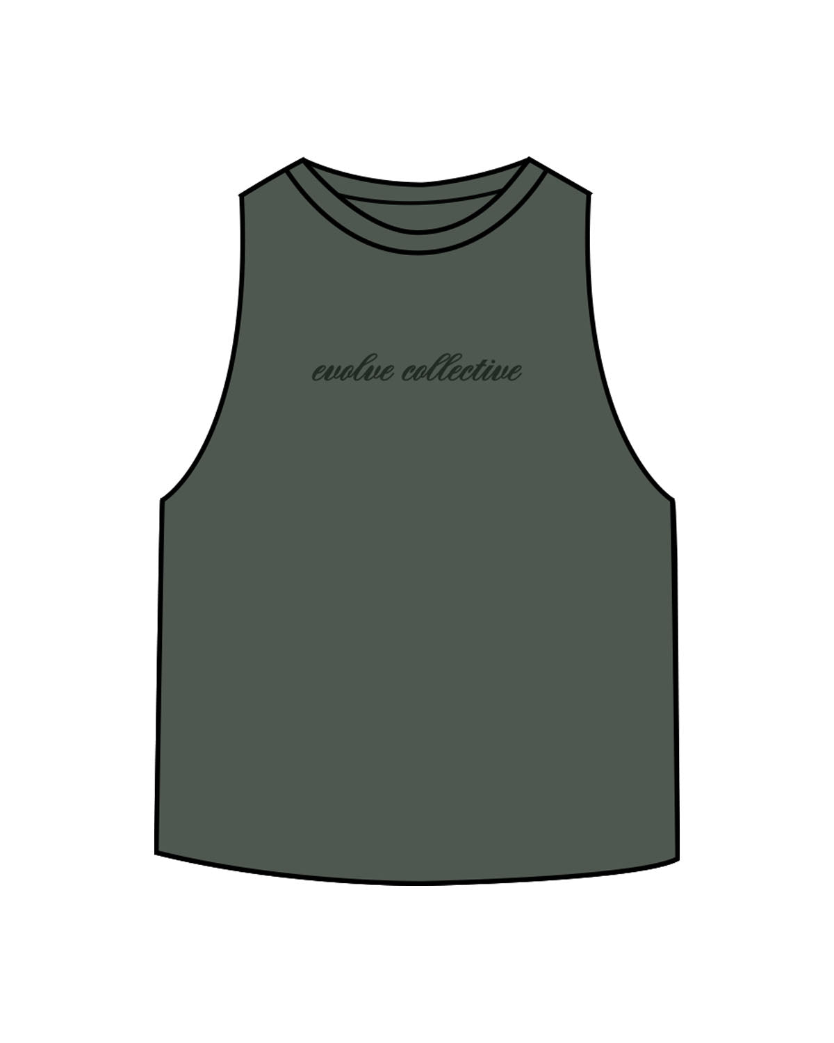 The Crop Muscle Racerback - Heather Forest - Evolve Collective - Center Chest - Printed - Tone on Tone