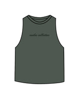 The Crop Muscle Racerback - Heather Forest - Evolve Collective - Center Chest - Printed - Tone on Tone
