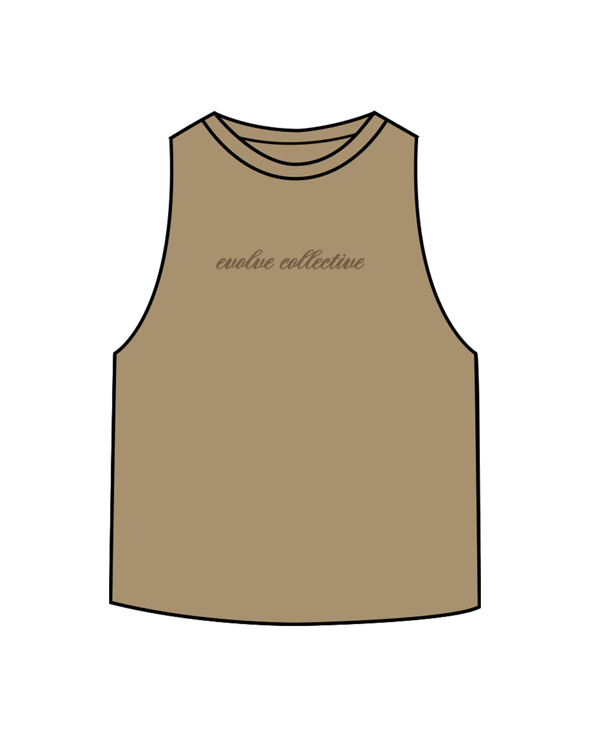 The Crop Muscle Racerback - Heather Olive - Evolve Collective - Center Chest - Printed - Tone on Tone