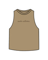 The Crop Muscle Racerback - Heather Olive - Evolve Collective - Center Chest - Printed - Tone on Tone
