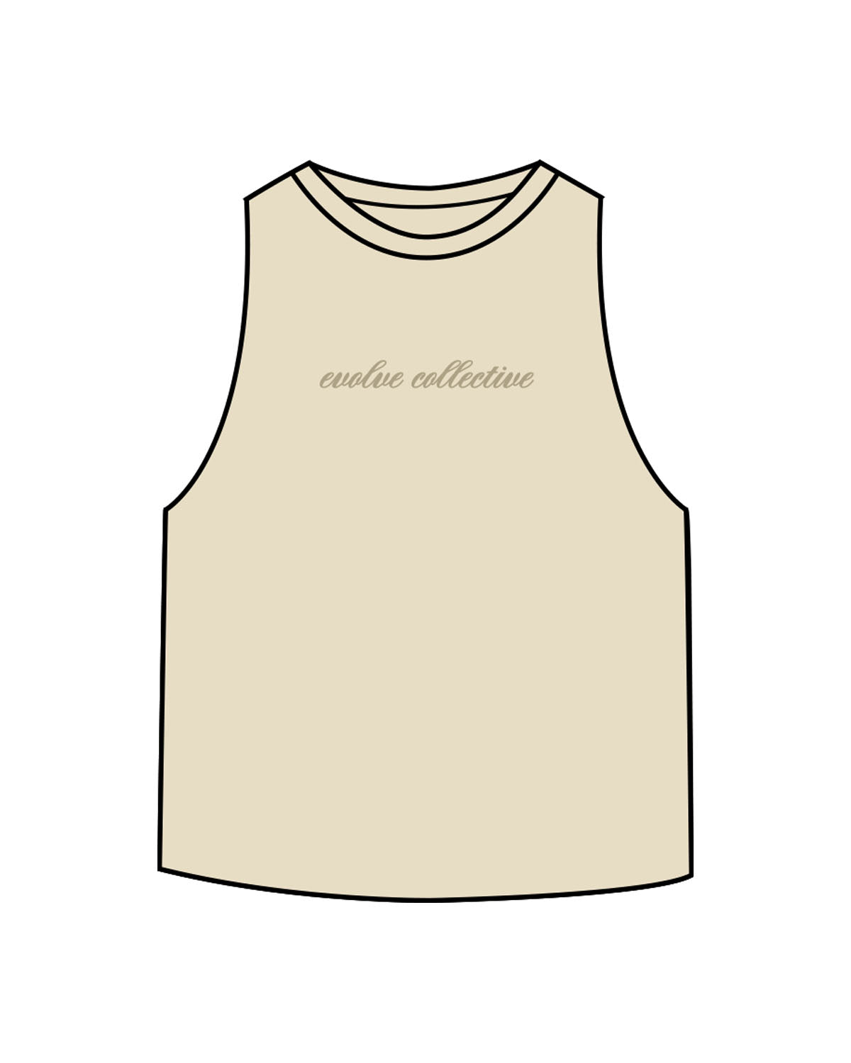 The Crop Muscle Racerback - Heather French Vanilla - Evolve Collective - Center Chest - Printed - Tone on Tone