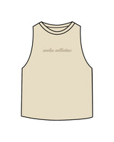 The Crop Muscle Racerback - Heather French Vanilla - Evolve Collective - Center Chest - Printed - Tone on Tone