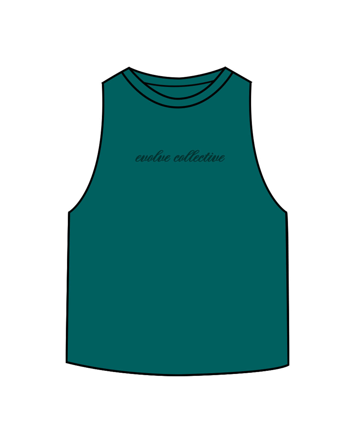 The Crop Muscle Racerback - Heather Deep Teal - Evolve Collective - Center Chest - Printed - Tone on Tone