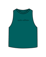The Crop Muscle Racerback - Heather Deep Teal - Evolve Collective - Center Chest - Printed - Tone on Tone