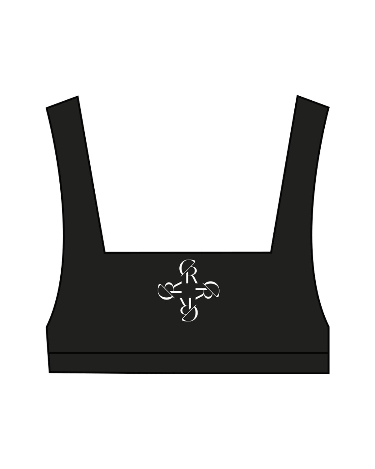 The Box Cut Bra - Black - Core Reform - Center Chest Icon & Center Back - Printed - White