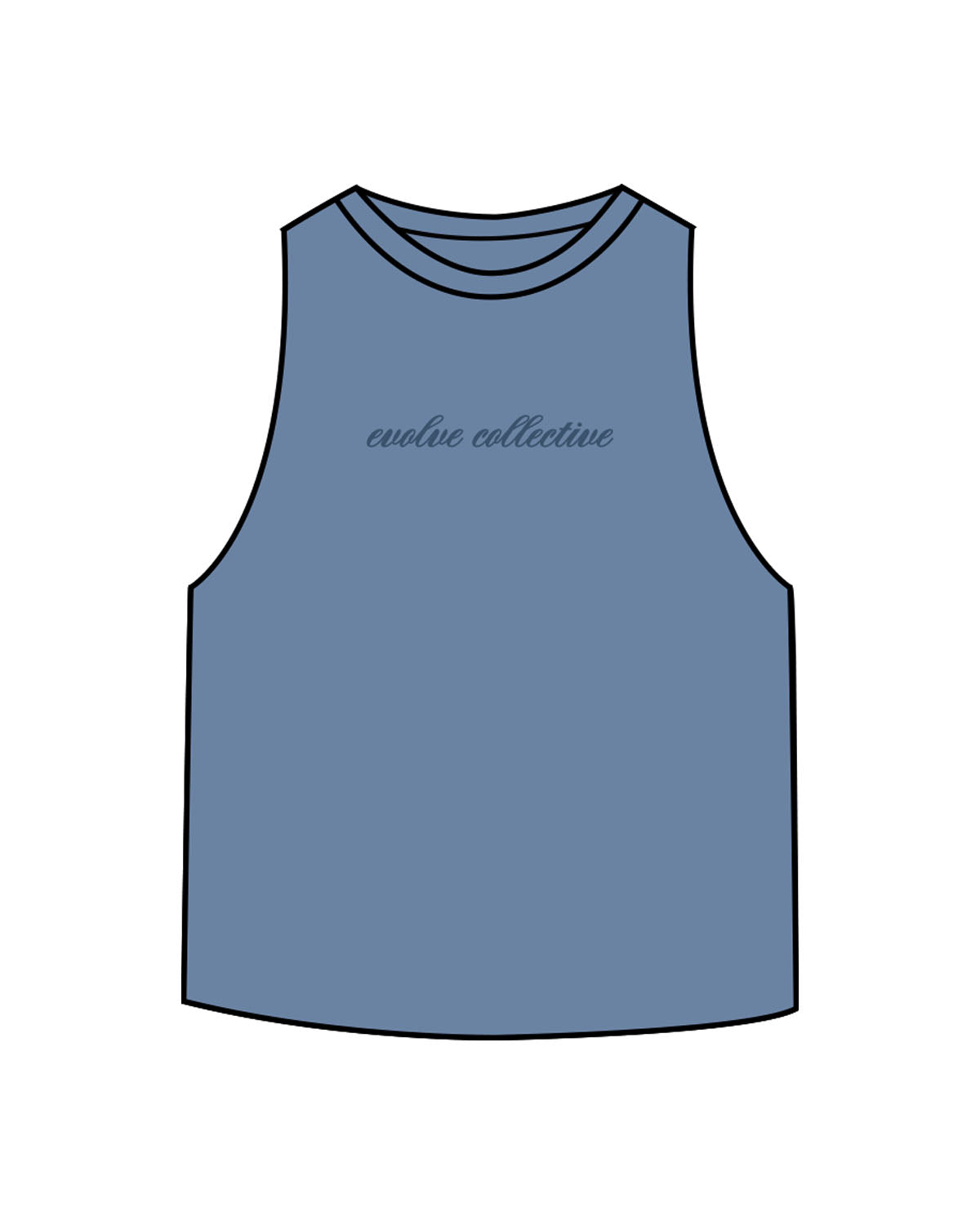 The Crop Muscle Racerback - Heather True Royal - Evolve Collective - Center Chest - Printed - Tone on Tone