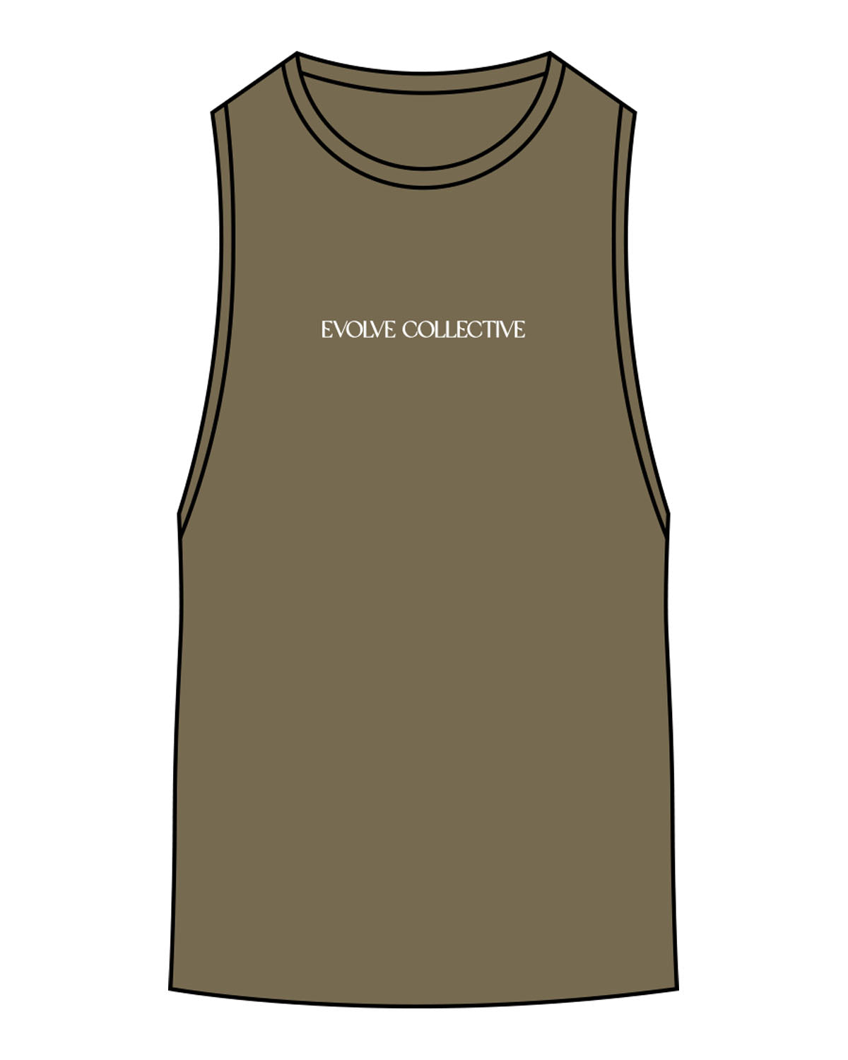 The Scoop Muscle Tank - Army - Evolve Collective - Center Chest - Printed - White