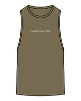 The Scoop Muscle Tank - Army - Evolve Collective - Center Chest - Printed - White