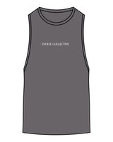 The Scoop Muscle Tank - Asphalt - Evolve Collective - Center Chest - Printed - White