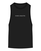 The Scoop Muscle Tank - Black - Evolve Collective - Center Chest - Printed - White