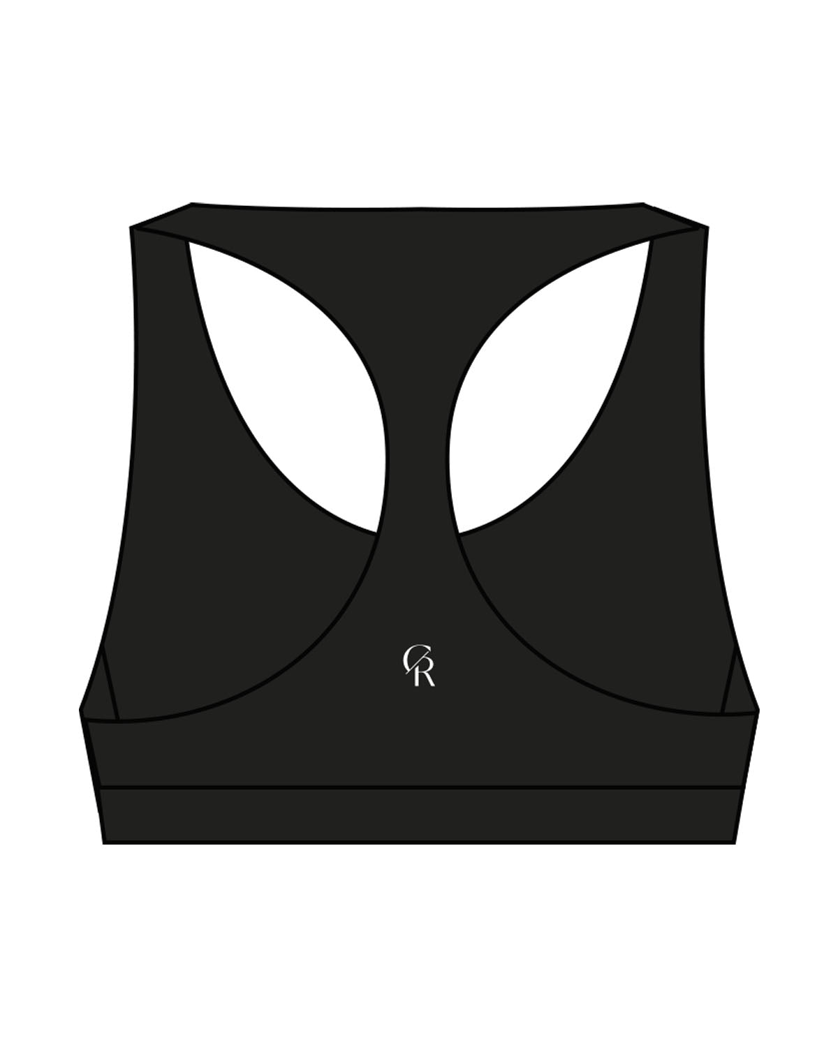 The Racer Bra - Black - Core Reform - Center Chest Icon & Center Back - Printed - White