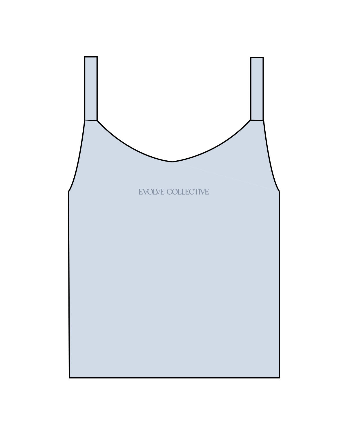 The Micro Rib Strappy Crop Tank - Baby Blue - Evolve Collective - Center Chest - Printed - Tone on Tone