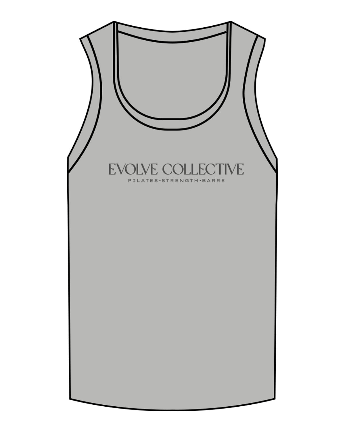 The Micro Rib Full Length Tank - Heather - Evolve Collective - Center Chest Stacked - Printed - Tone on Tone