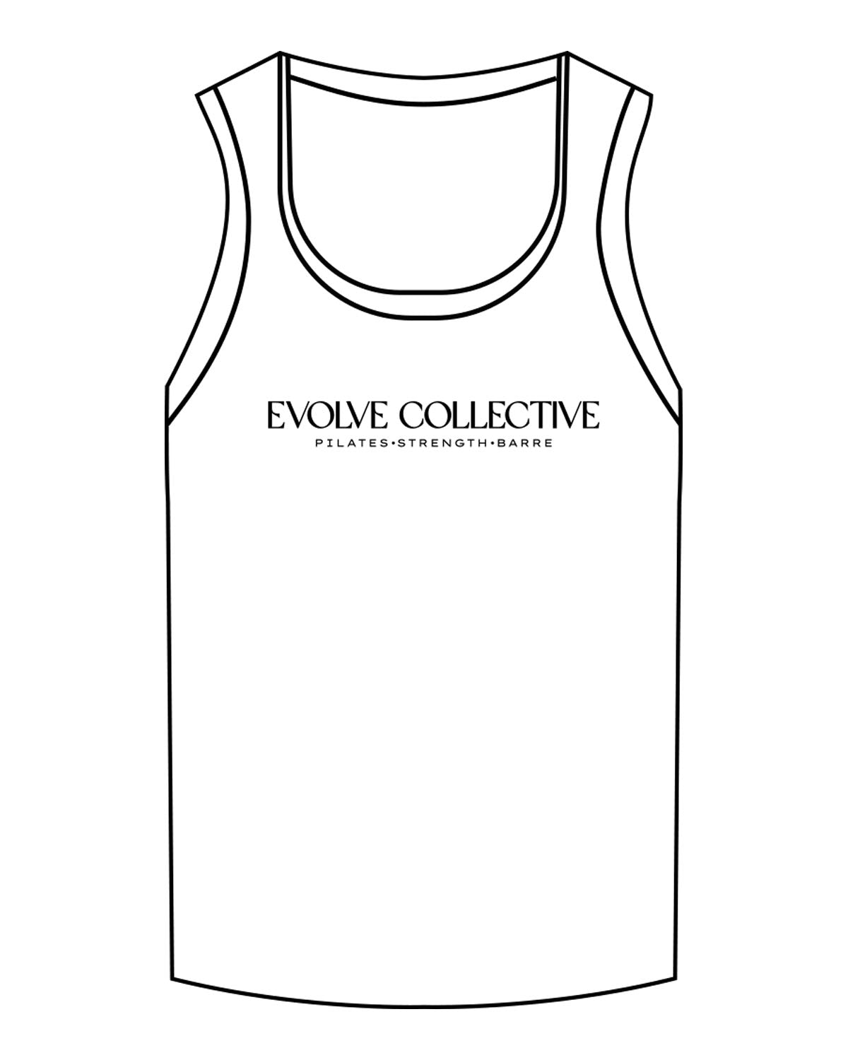 The Micro Rib Full Length Tank - White - Evolve Collective - Center Chest Stacked - Printed - Black
