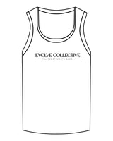 The Micro Rib Full Length Tank - White - Evolve Collective - Center Chest Stacked - Printed - Black