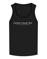 The Micro Rib Full Length Tank - Black - Evolve Collective - Center Chest Stacked - Printed - White