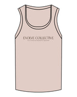 The Micro Rib Full Length Tank - Taupe Heather - Evolve Collective - Center Chest Stacked - Printed - Brown