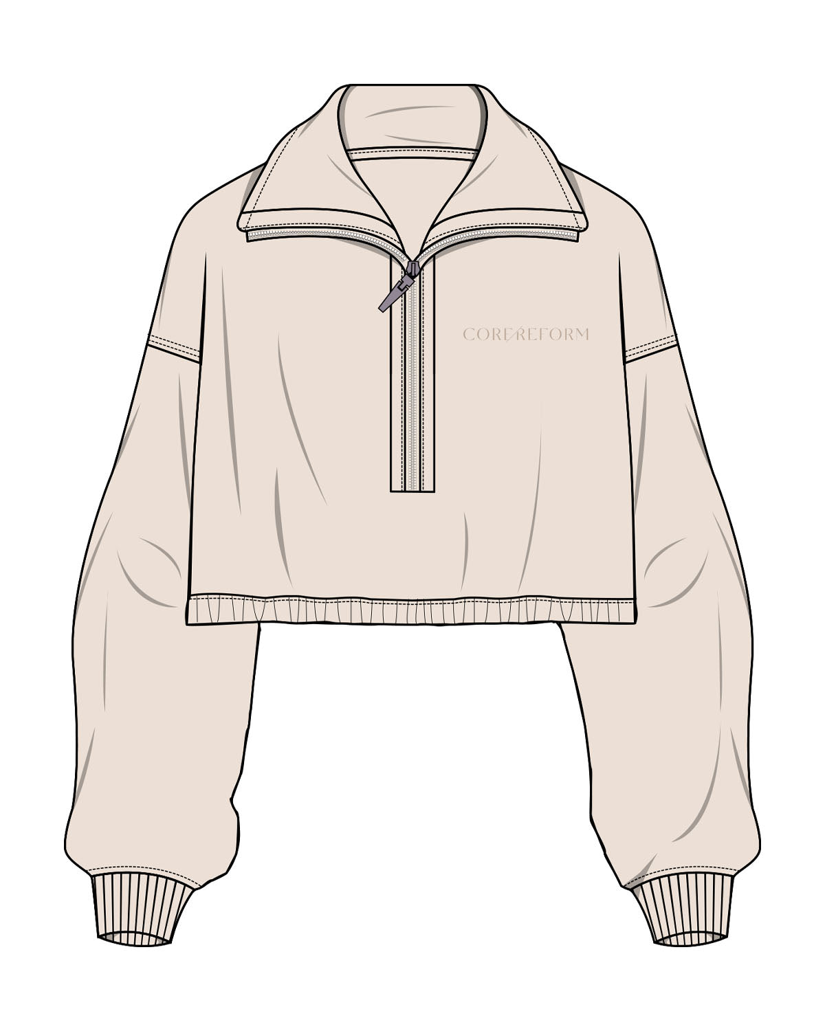 The Suede 1/2 Zip - Latte - Core Reform - Left Chest - Embroidered - Tone on Tone
