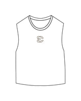 The Micro Rib Basic Crop Tank - White - Evolve Collective - Center Chest - Printed - Brown