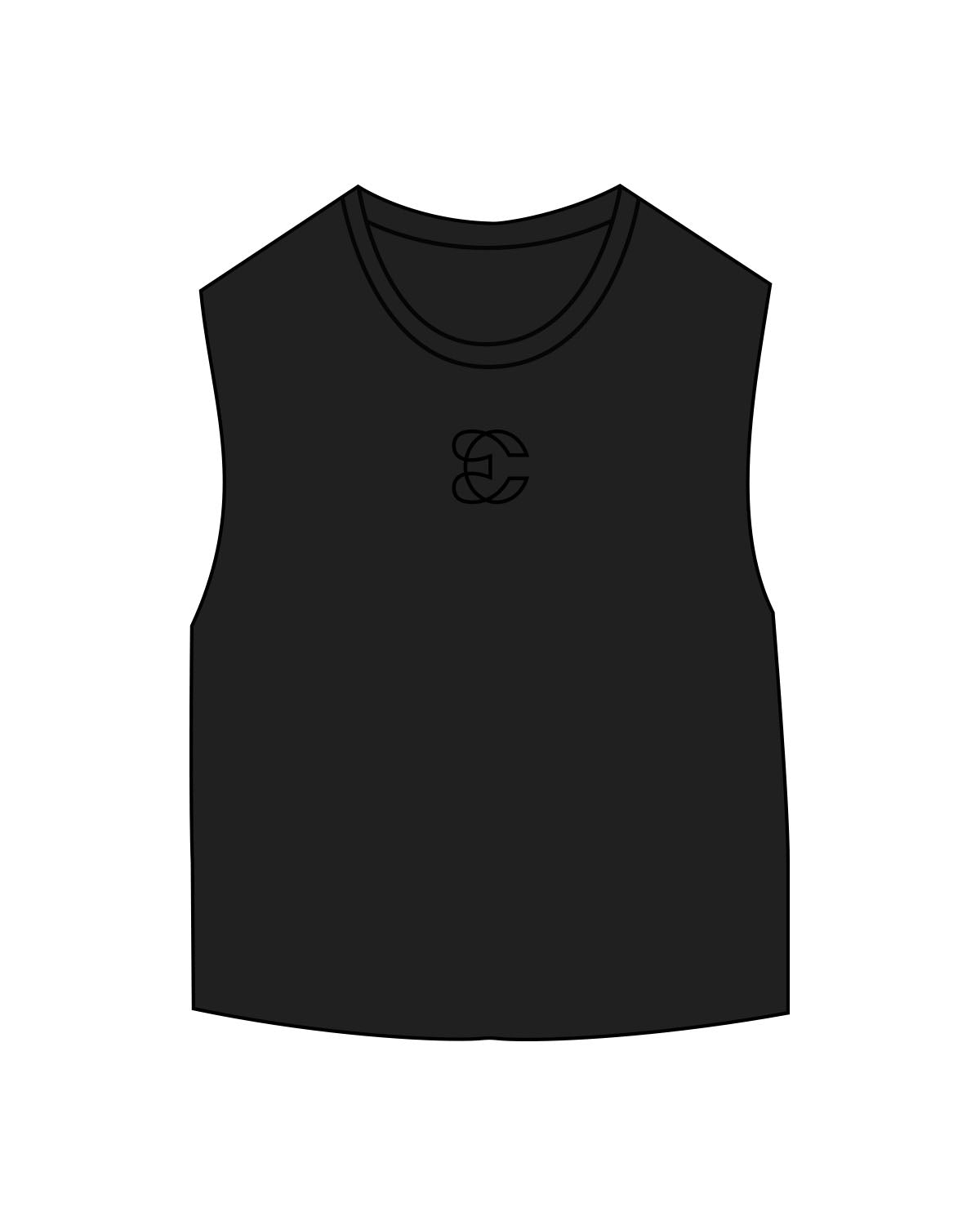 The Micro Rib Basic Crop Tank - Black - Evolve Collective - Center Chest - Printed - Tone on Tone