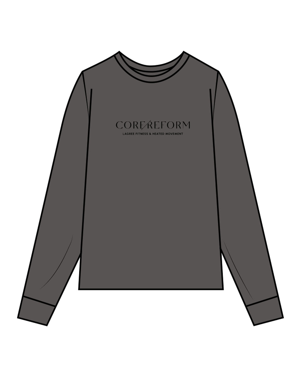 The Unisex Midweight Long Sleeve - Pepper - Core Reform - Center Chest & Back Neckline - Printed - Black