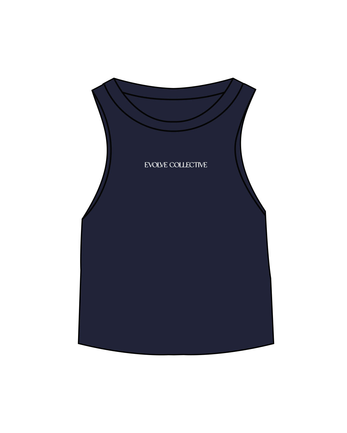 The Micro Rib Racer Crop - Navy - Evolve Collective - Center Chest - Printed - White