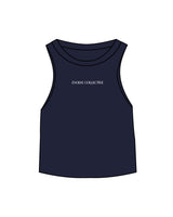 The Micro Rib Racer Crop - Navy - Evolve Collective - Center Chest - Printed - White