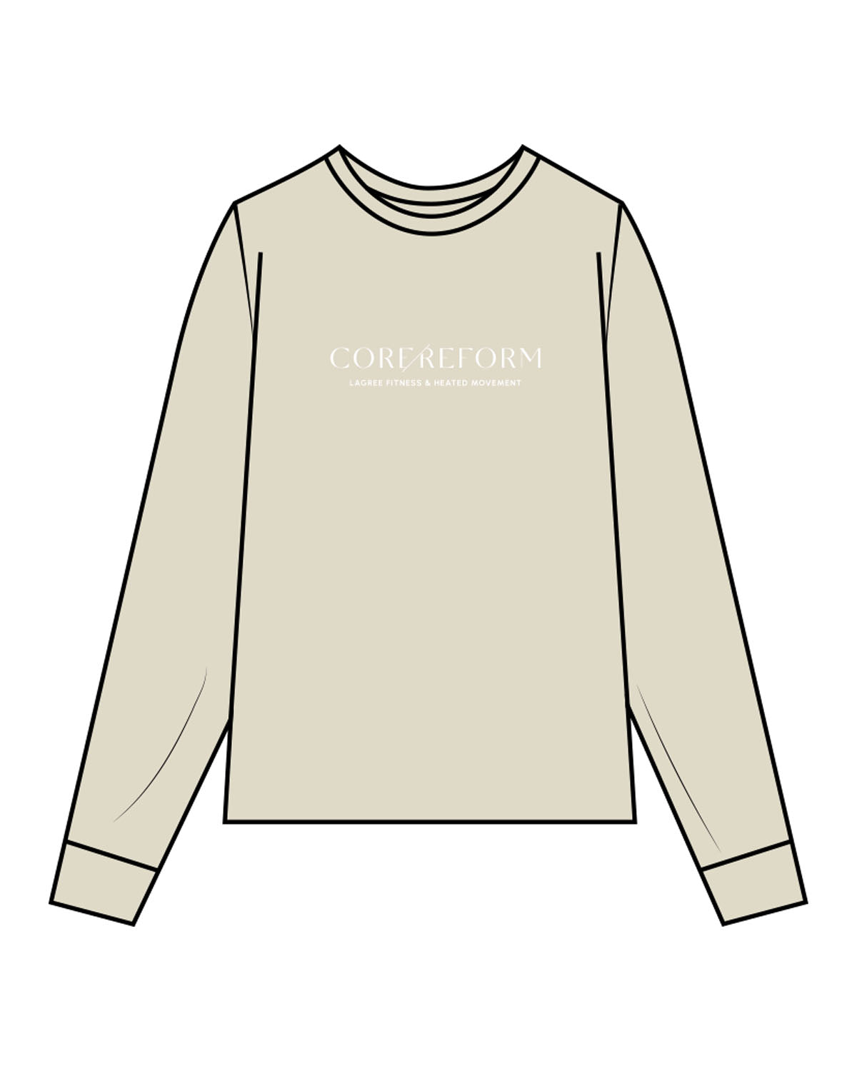 The Unisex Midweight Long Sleeve - Khaki - Core Reform - Center Chest & Back Neckline - Printed - White