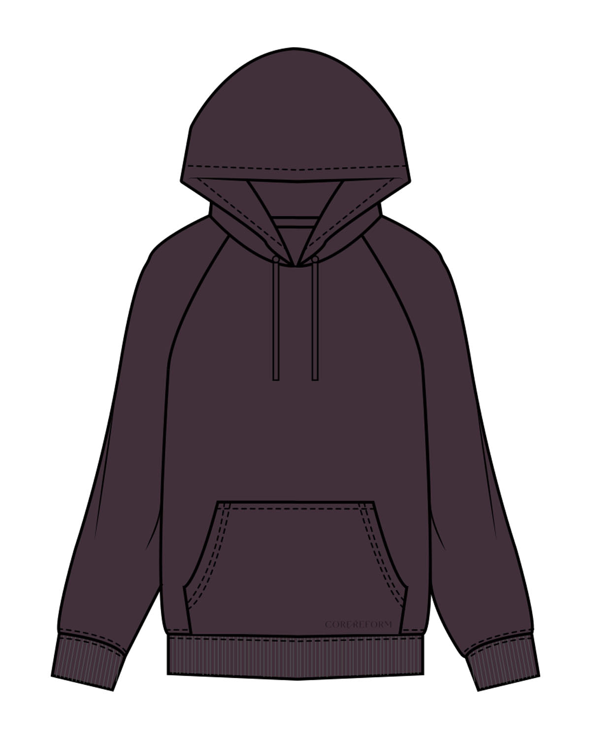 The Womens Heavyweight Hoodie - Plum - Core Reform - Front Pocket - Embroidered - Tone on Tone