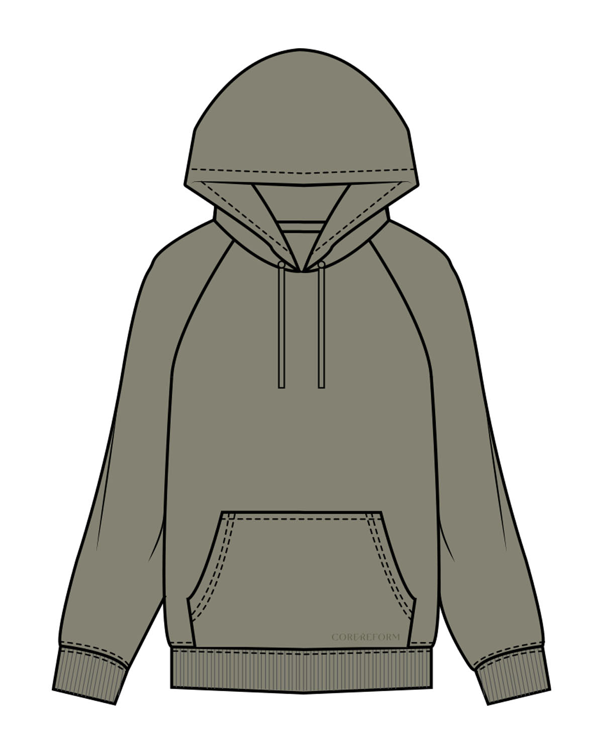 The Womens Heavyweight Hoodie - Eucalyptus - Core Reform - Front Pocket - Embroidered - Tone on Tone