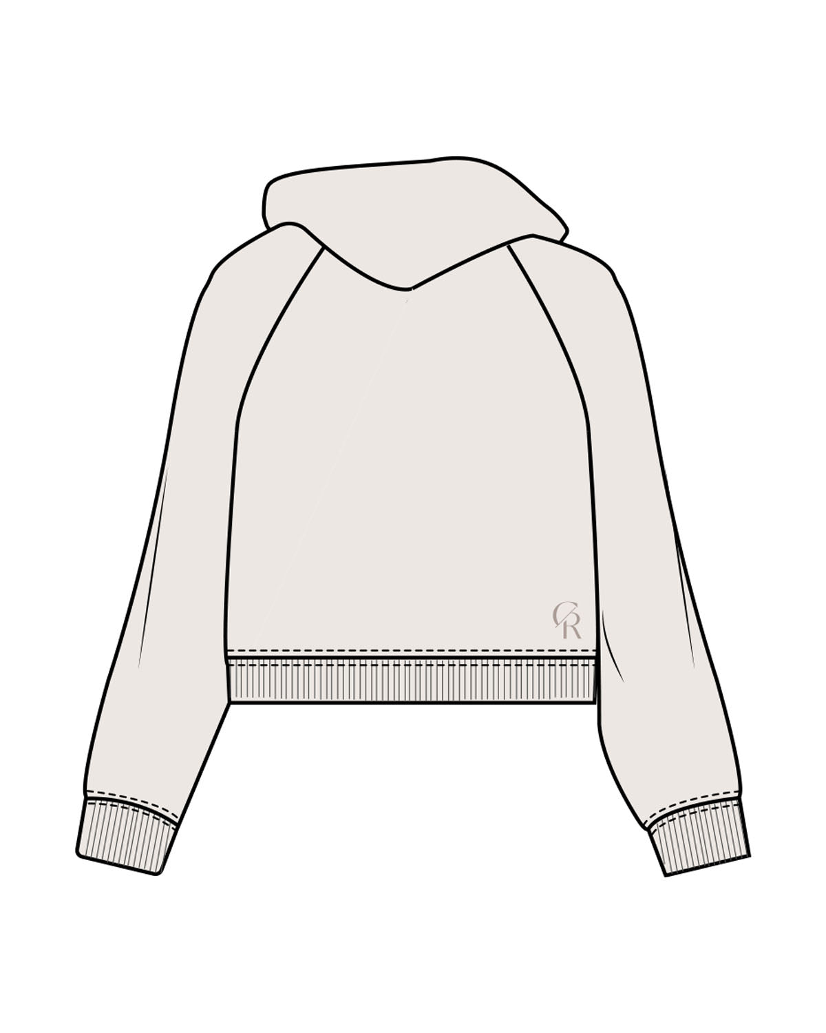 The Womens Crop Hoodie - Bone - Core Reform - Center Chest & Back Lower Left Corner - Printed - Tone on Tone
