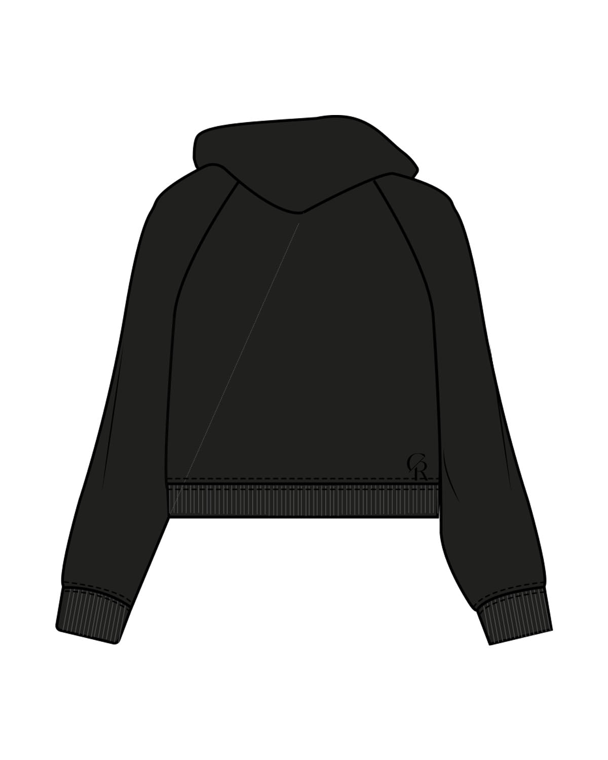 The Womens Crop Hoodie - Black - Core Reform - Center Chest Stacked & Back Lower Left Corner - PRinted - Tone on Tone