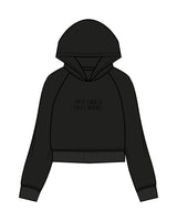 The Womens Crop Hoodie - Black - Core Reform - Center Chest Stacked & Back Lower Left Corner - PRinted - Tone on Tone