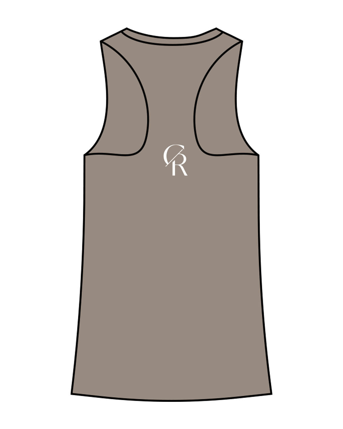 The Womens Full Length Tank - Warm Gray - Core Reform - Left Chest & Center Back - Printed - White